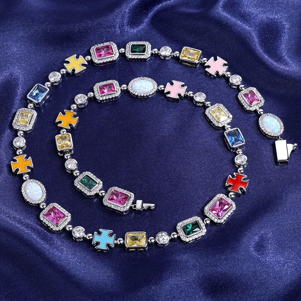 10mm colourful zirconia cross necklace iced out bracelet gemstone chain for men and women hip hop jewelry fashion special jewelry zh304