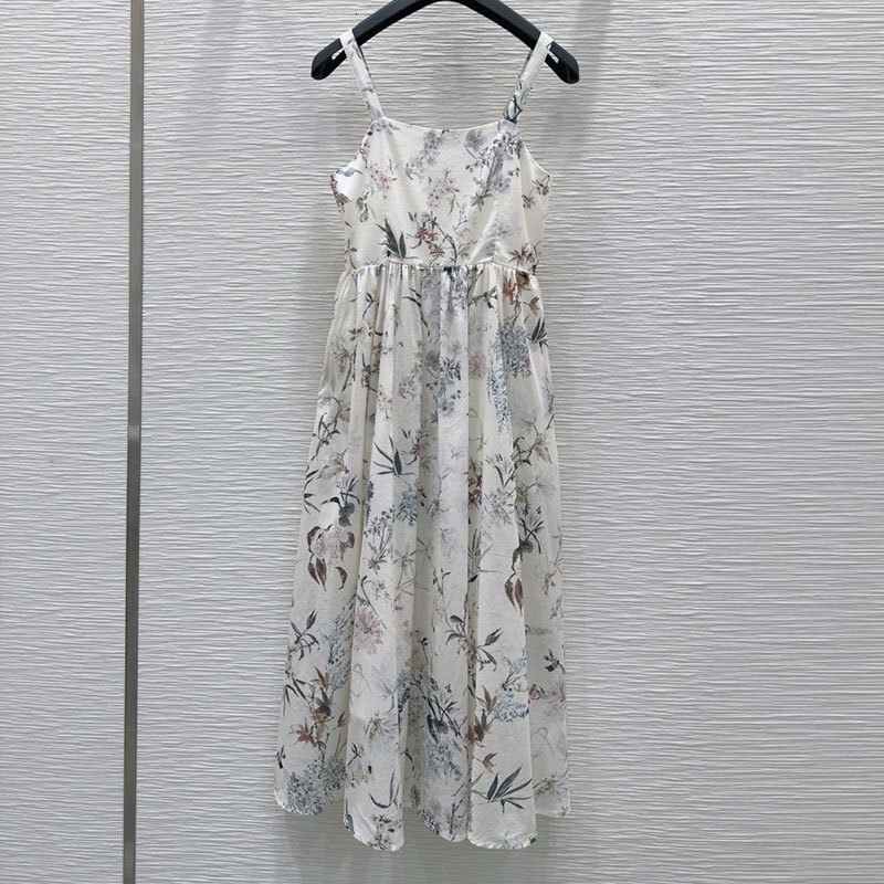 Fashion Runway Women's Cotton Print Camisole Dress Summer New Arrival Square Neck Single Breasted Waist-Up Sleeveless Long Pleated Dress Classic 