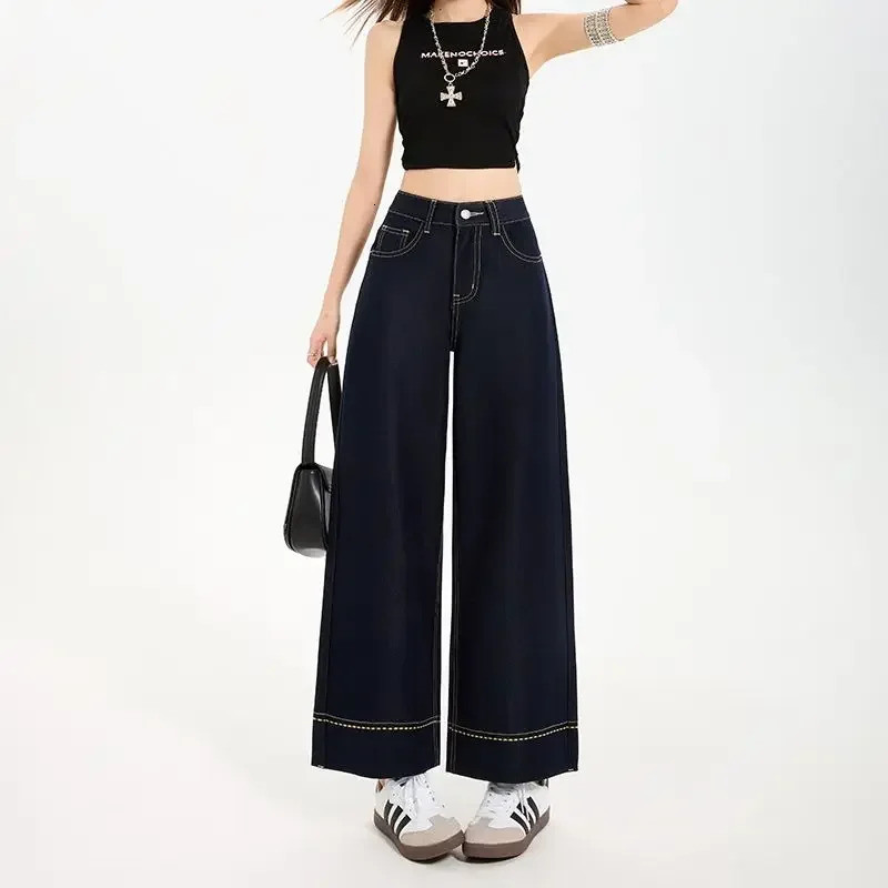 womens wear European and American loose Denim wide leg pan ts slimming high waist allmatch jeans for women 250530