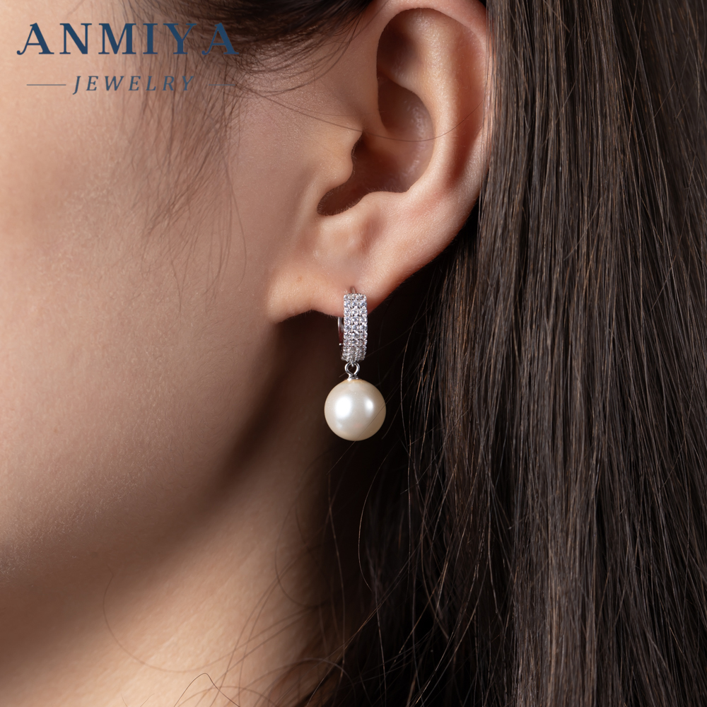 Wholesale Fashion Exquisite Jewelry Luxury Imitation Pearl Pendant With Zircon Hoop Earrings for Womens