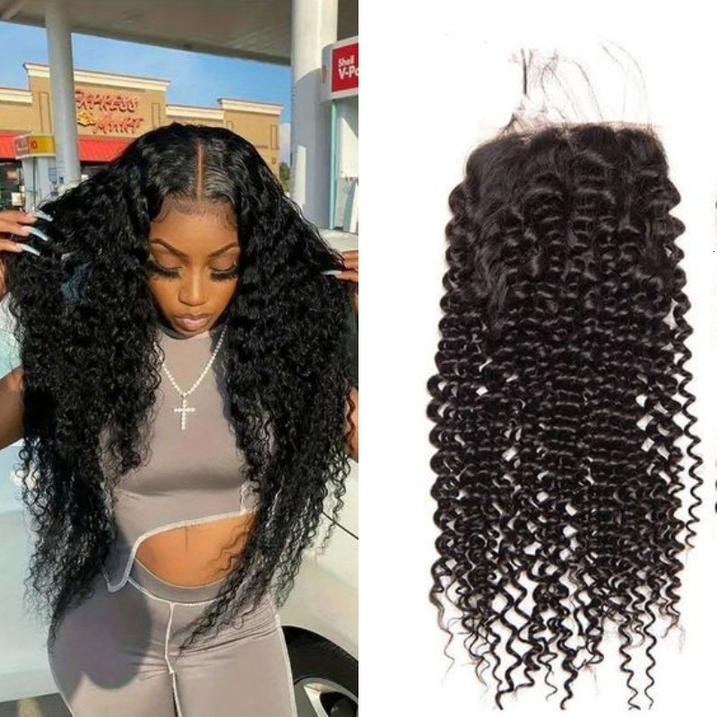 HD 4*4 Transparent Lace Curly Human Hair Block Xuchang