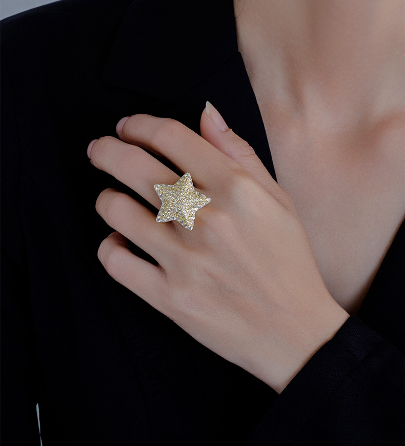 S925 sterling silver five-pointed star luxury ring 2025 new model hip-hop style grand noble authoritative starry sky ring jewelry gift for boyfriend f