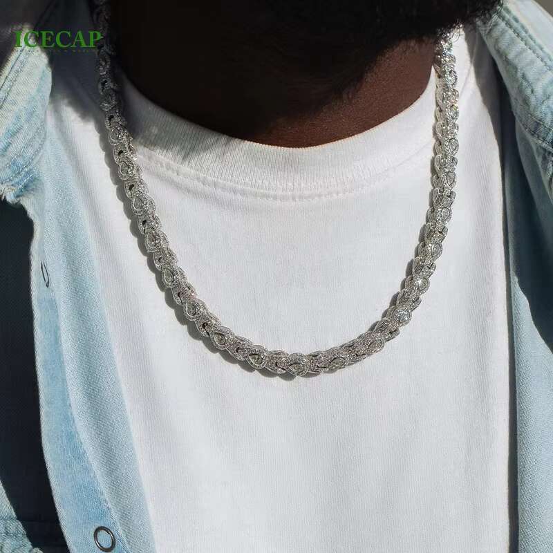 New Design Custom Frank Chain Ice VVS Moissanite Luxury Men Women Sterling Silver Diamond Necklace