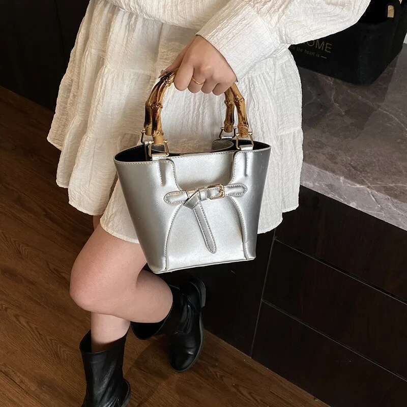 Design MOODS Bamboo Designed Top-Handle Bags For Women 2-In-1 Bucket Shoulder Crossbody Set Spring New Designer Handbag Brand Bag