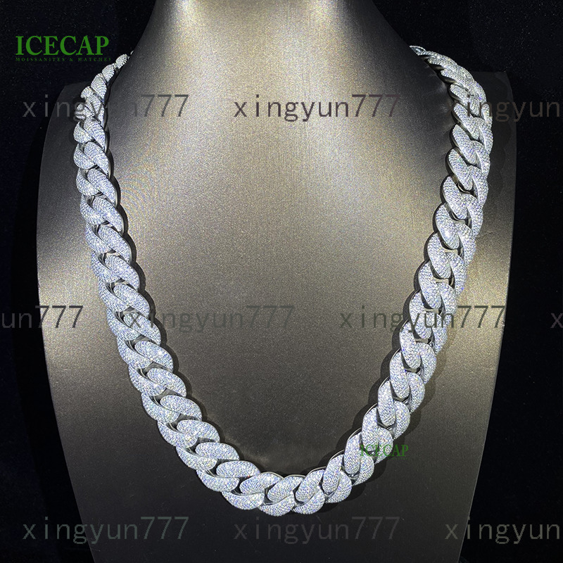 Hot Sale 18mm 5 Row Bubble VVS Iced Moissanite Diamond Necklace Miami 925 Sterling Silver White Gold Jewelry Cuban Link Chain