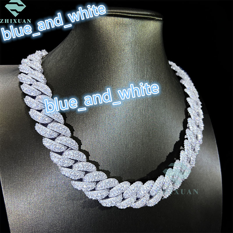 High Quality VVS Iced Out 20mm Big Stone Moissnaite Diamond Necklace 925 Sterling Silver Miami Cuban Link Chain for Men Women