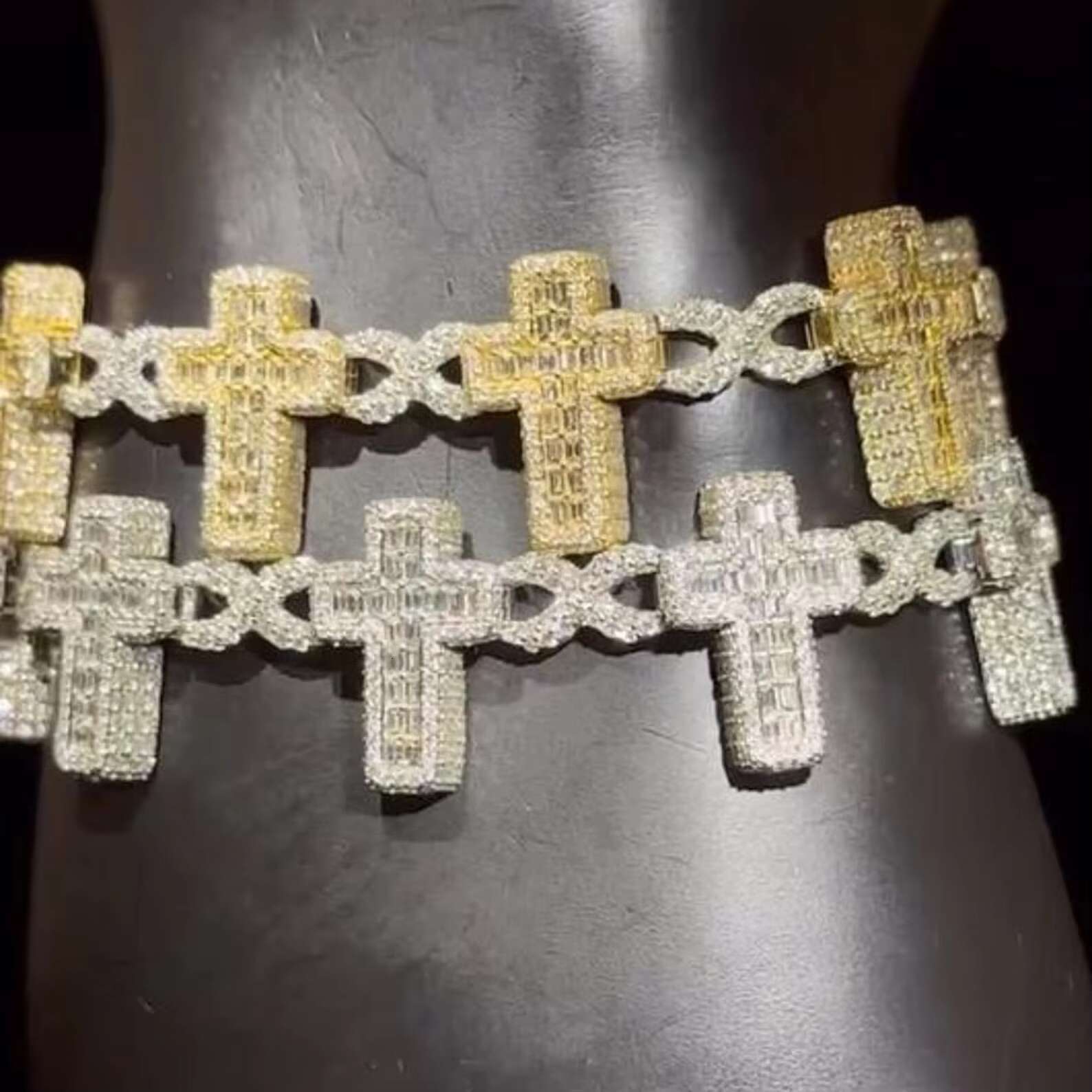 925 Silver Iced Cross baguette cut Moissanite Diamond Bracelet Hip Hop Bling Rapper Jewelry Gift for Men VVS Clarity