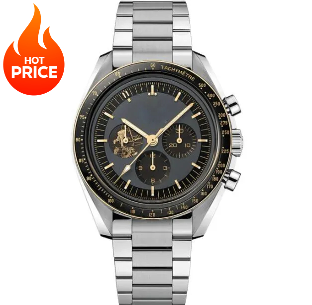 5A Quality Stainless Steel Black Watch Quartz Chronograph Movement Moonwatch Apollp 11 50th Anniversary Limited Edittion Mens Wristwatches