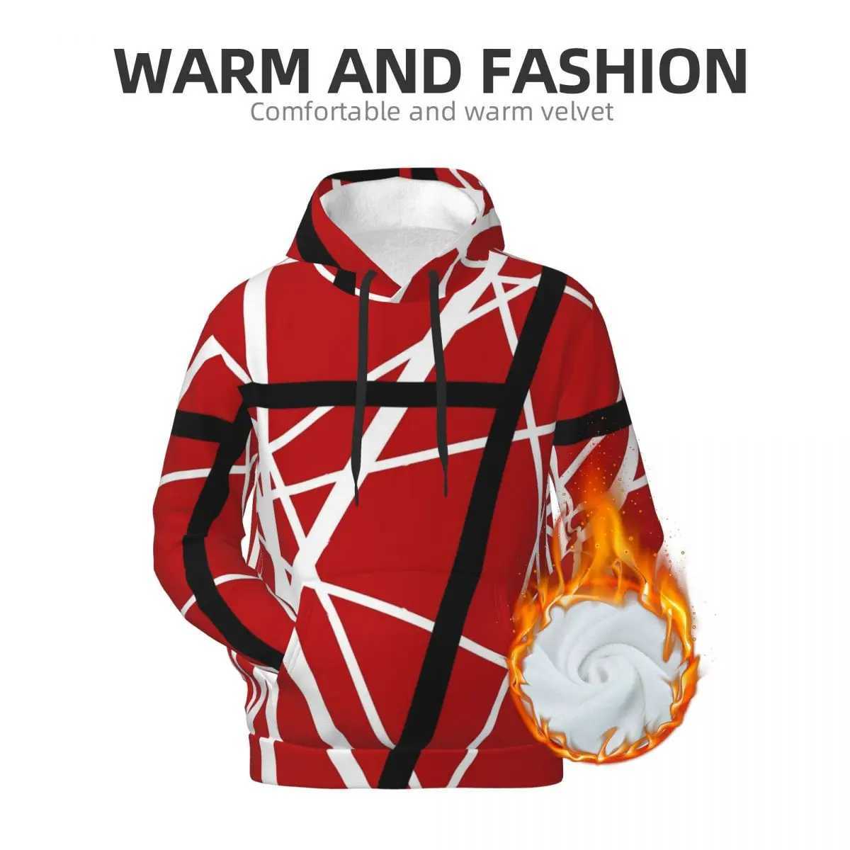 Van Halen Casual Hoodies Lines Print Harajuku Velvet Warm Sweatshirts Winter Long Sleeve Outerwear Oversized Pullover Hoodie W250530