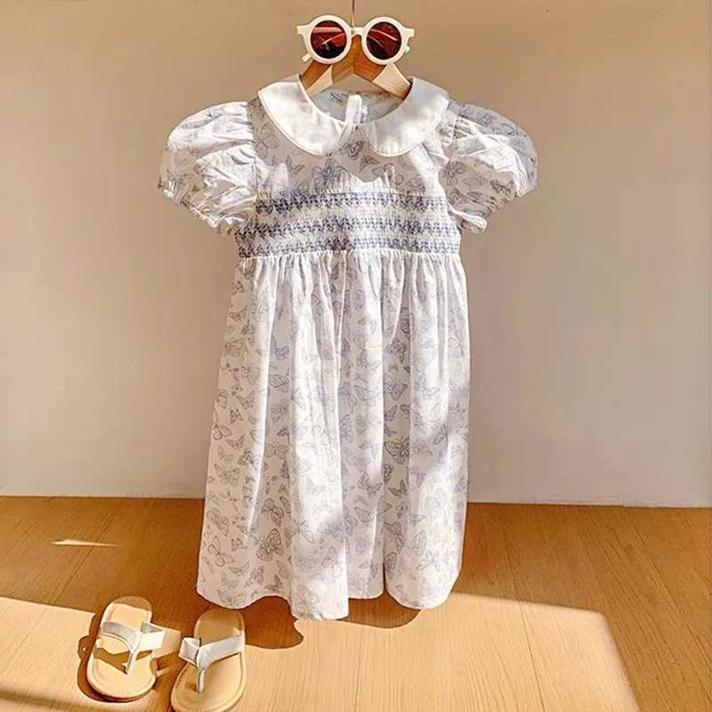 Baby Girls Princess Dresses New Summer Clothes Cotton Puff Sleeve Blue Butterfly Print Toddlers Vacation Kids Cotton Cute Dress R250530