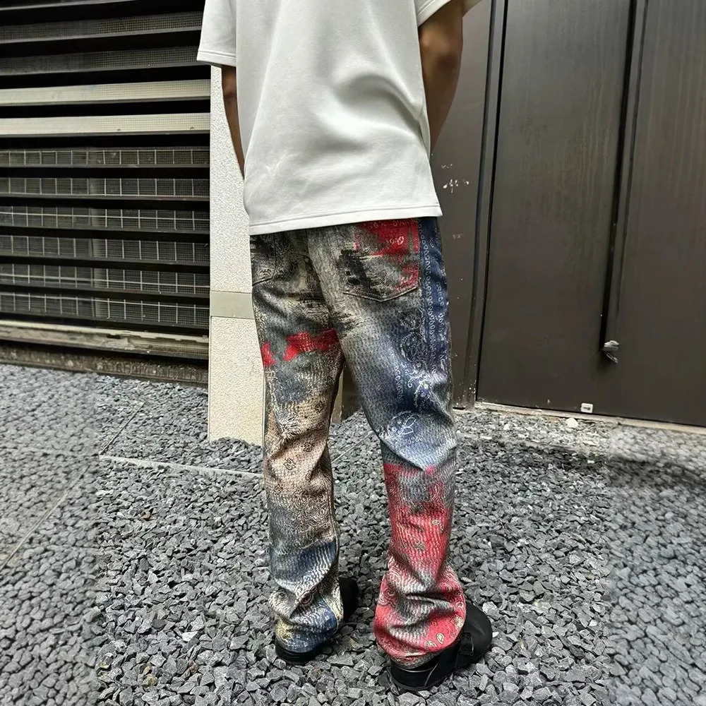 2025 Street Remastered 3D Digital Spray Cashew Flower Printed Straight Leg Cowboy Pants Boro Baggy Denim Tapered Jeans Men 250520Z