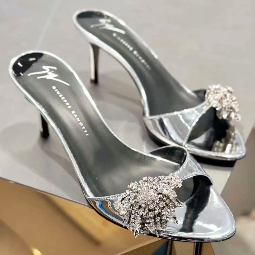 Sac High heels Sandal giuseppe heel Womens pump Designer slipper slingback Rhinestones stiletto heel Floral Wed Dress shoe Summer leather sandale Luxury sliders