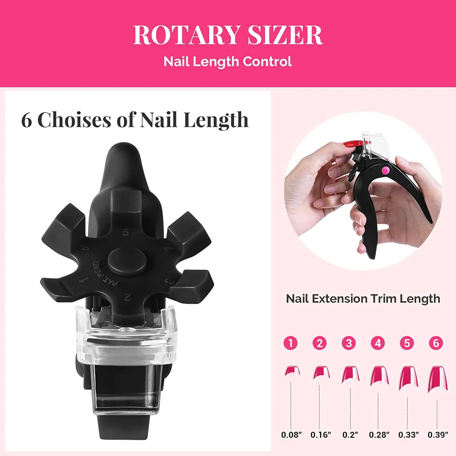 Nail Clippers for Acrylic Nails with Sizer and Catcher Adjustable Nail Tip Cutter with Length Measurement Dial. 250530