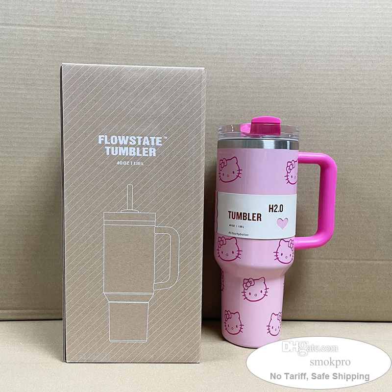 40oz Pink Kitty Cat Tumbler With Handle / 304 SS Travel Car Cup