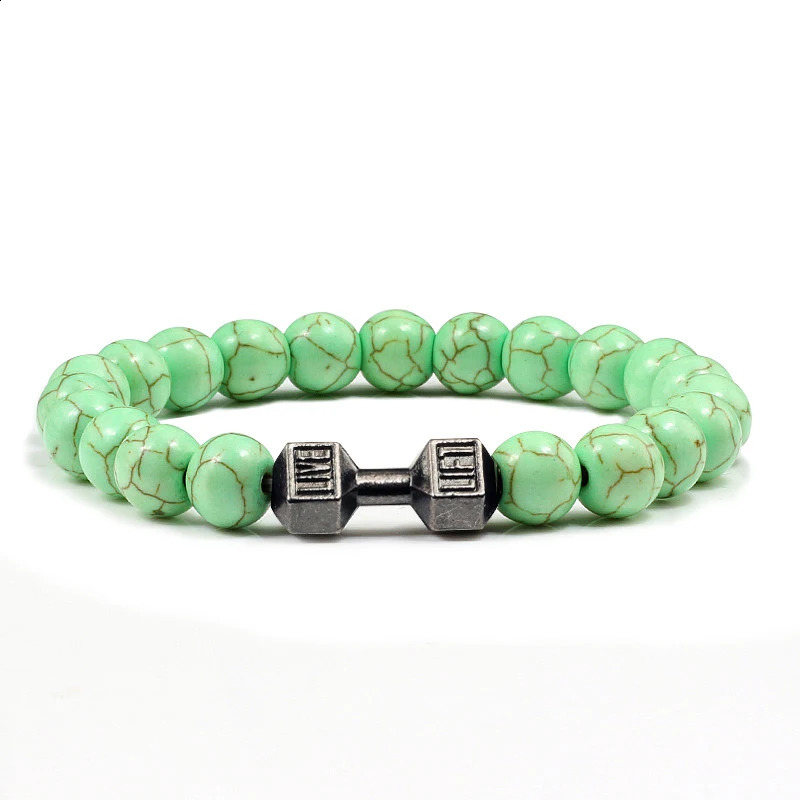 Gym Dumbbells Beads Bracelet Natural Stone Barbell Energy Weights Bracelets for Women Men Couple Pulsera Wristband Jewelry Gift 250528