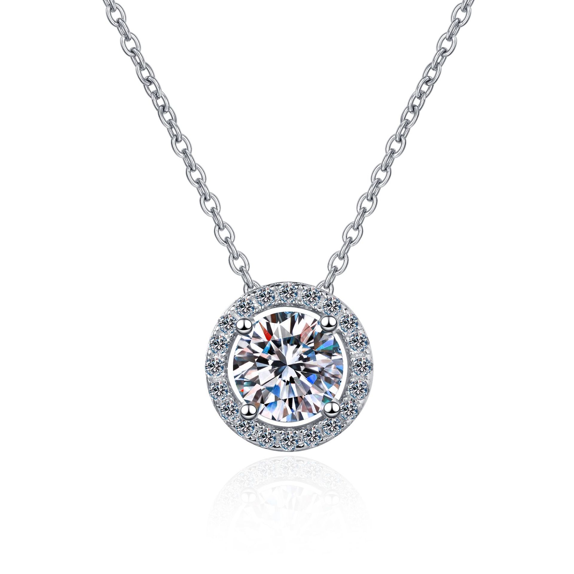 925 Sterling Silver Round Bezel Moissanite Pendant Necklace for Women Korean Minimalist Design Hypoallergenic Jewelry for Daily Wear or Gift