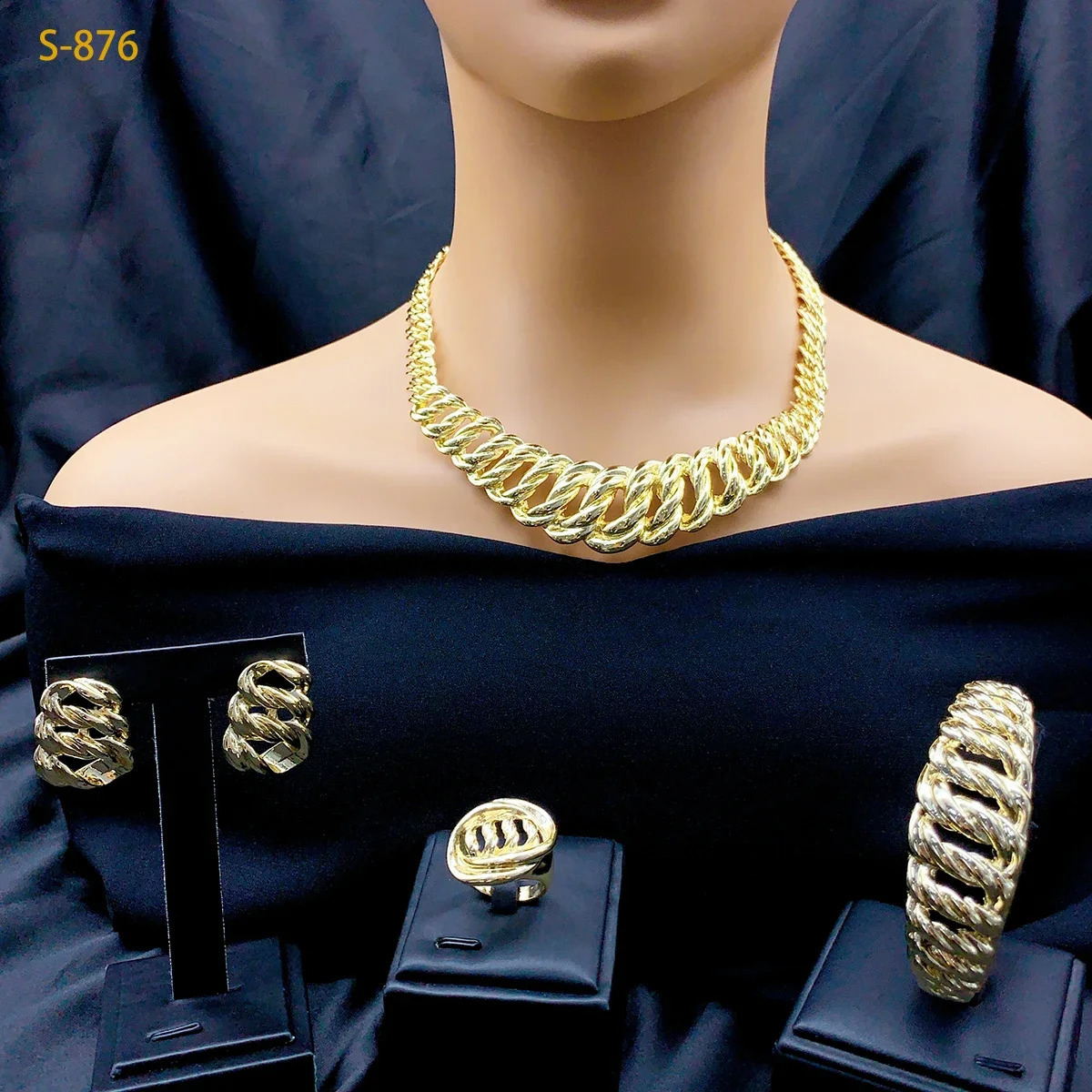 Indian Bridal Chain Necklace And Earrings Sets For Women Dubai Ethiopian 18k Gold Color Jewelry Set Wedding250519