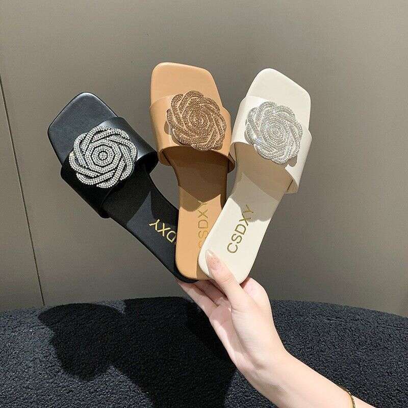 Flat Bottomed Sandals For Women's Summer Outdoor Wear, 2025 New Style Indoor Flat Bottomed Cross Beach Straight Line Sandals For Female Designers
