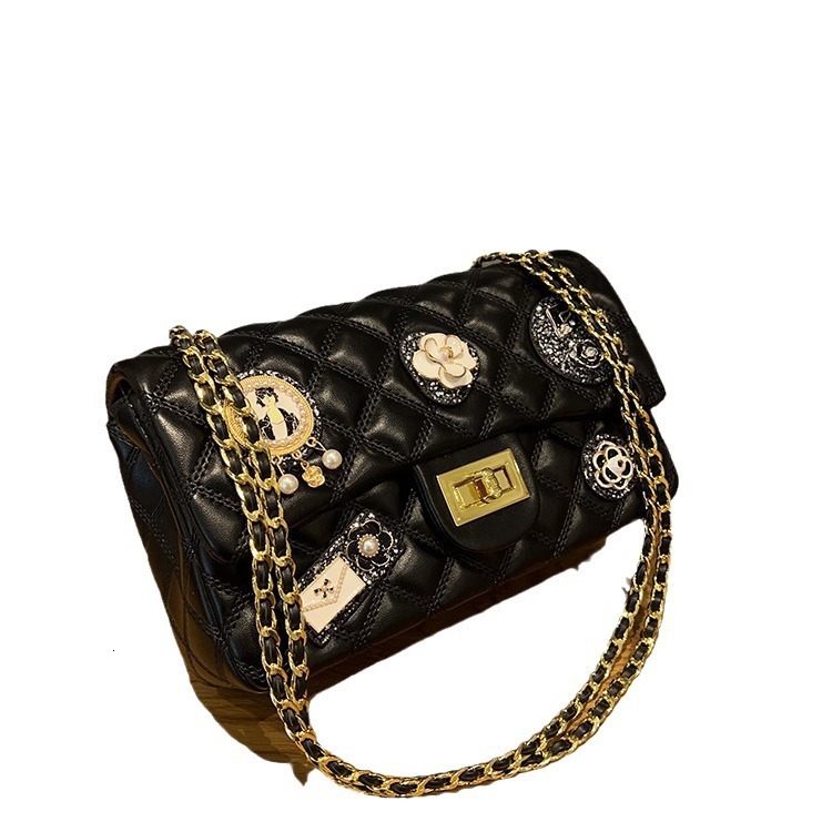 Free Shipping Designer Bag Hong Kong Purchasing Sheepskin Women's Bag New Fashion Badge Chain Small Square Bag High-end Sense Small Chanel Style 