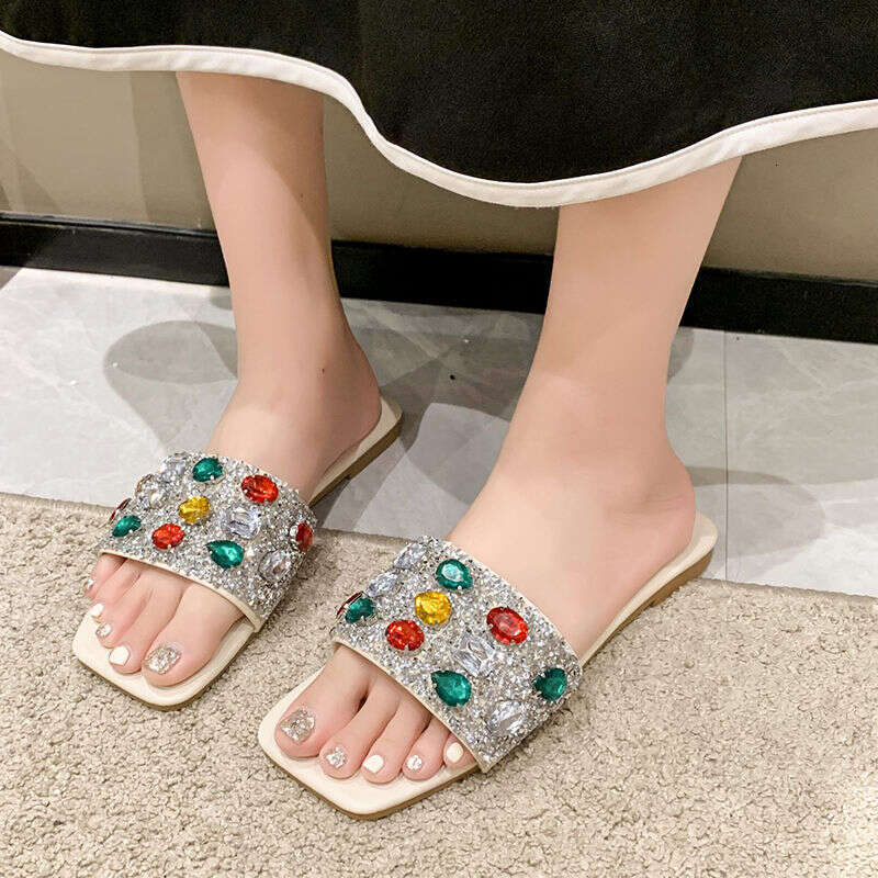 2025 Summer Large Diamond Flat Slippers Designer Sandals Women's Open Toed Cool Slippers Women's Outdoor Sandals Wholesale Free Shipping