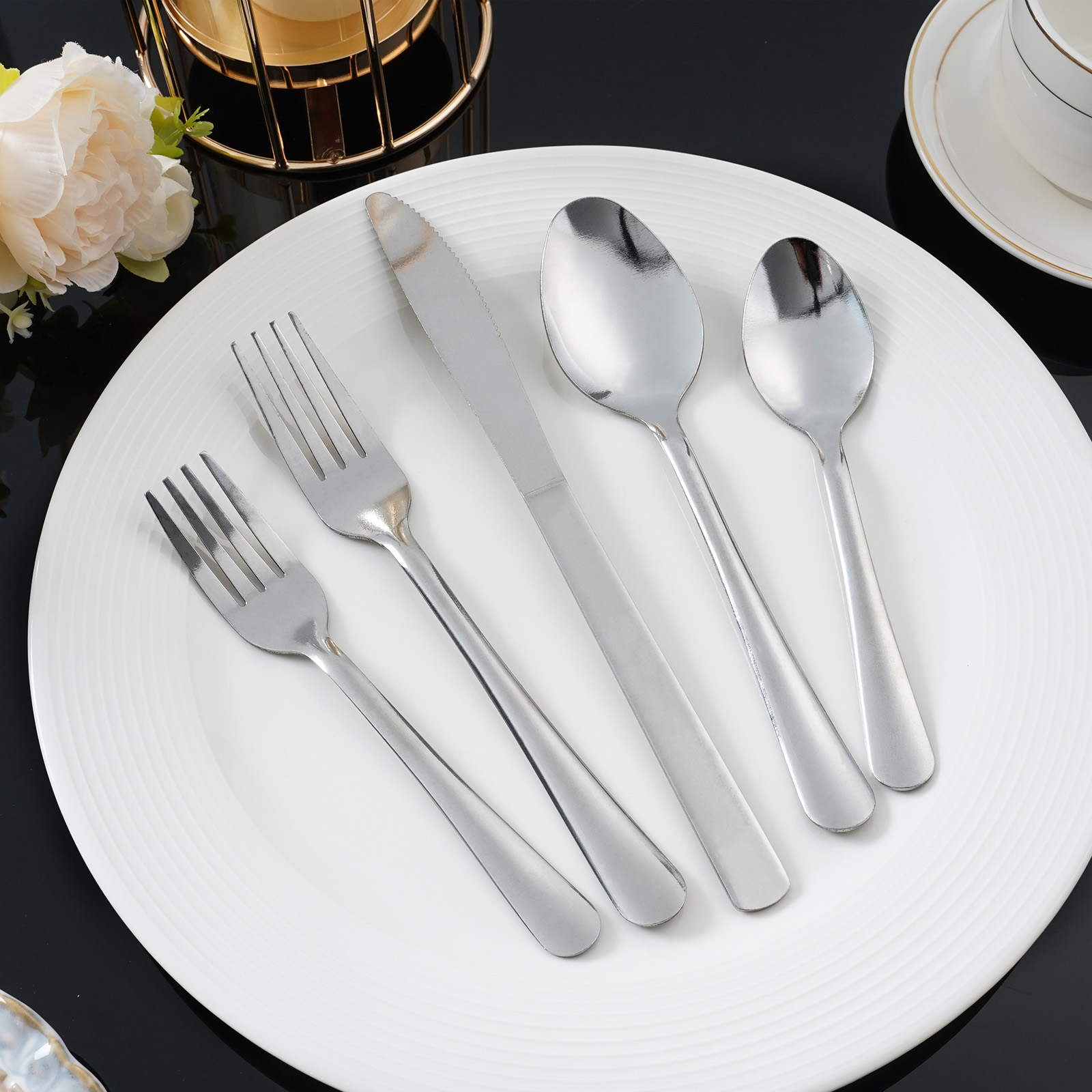 Wholesale 60pcs Stainless Steel Flatware Set Service for 12, Lightweight & Stackable, for Hotel/Restaurant/Wedding/Camping/Daily, Dishwasher Safe