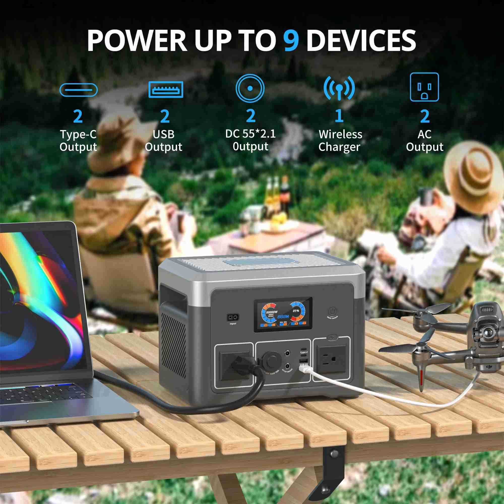 Portable Power Station 665.6Wh LiFePO4 Battery with 2x 600W AC Outlets (Surge 1800W) for Outdoor Camping RV Home Music Player z250530
