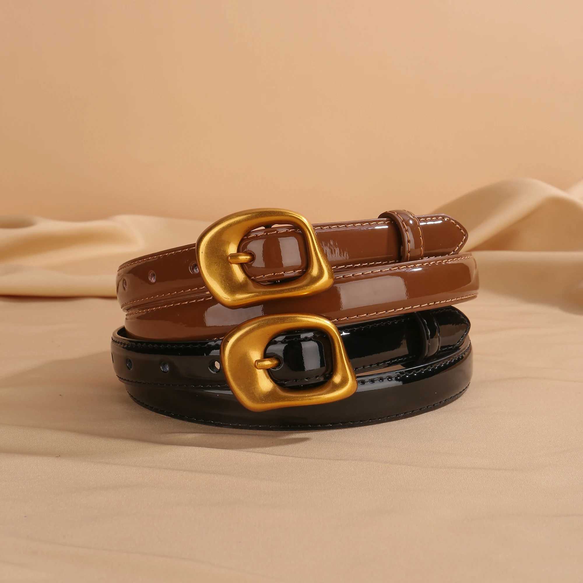 Retro Gold Buckle Belt for Women Skinny Leather Belts for Dresses Jeans Pants Fashion Ladies Thin Waist Belts Z250530