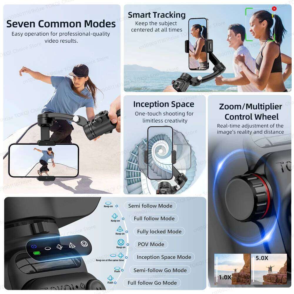 M02 New 3-Axis Handheld Gimbal Stabilizer Smartphone with Wireless Remote for iPhone Android Phone Face Tracking Tiktok Vlog