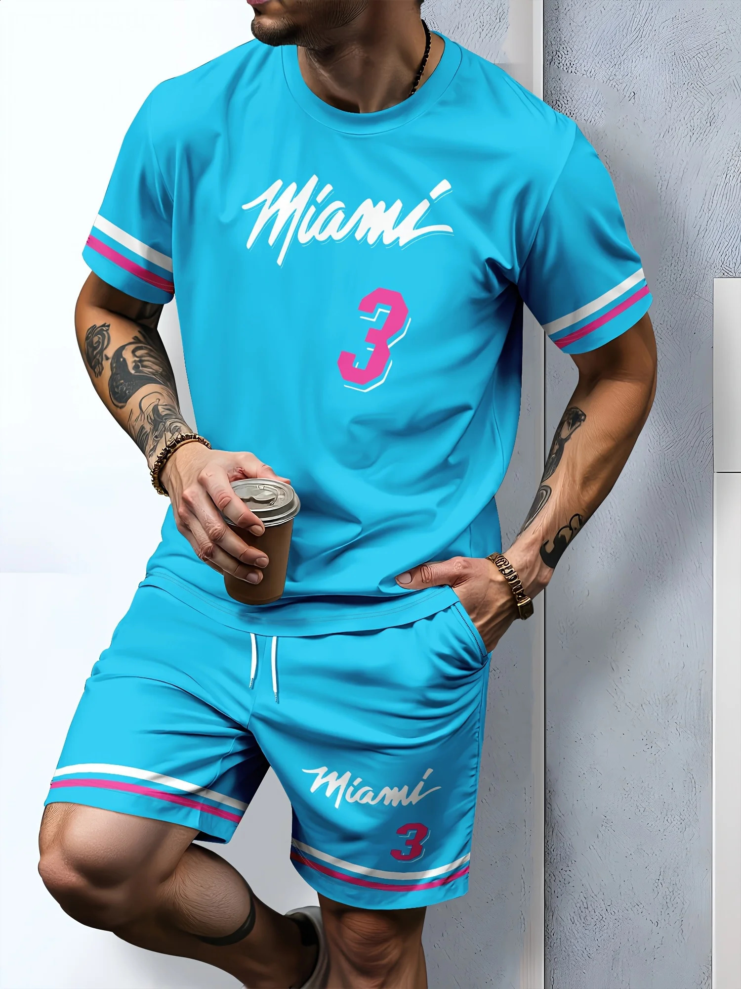 The 2025 summer mens suit 3D printed casual simple fashionable soft and breathable polyester wear 250520Z