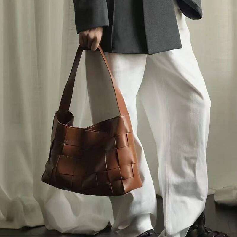 Genuine leather braided tote new top layer cowhide large capacity handbag vintage women's one-shoulder underarm bag