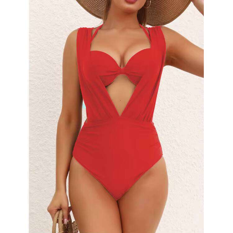 DHessentials Wholesale Fiess Solid Color Deep V Bikini Waist High Cut Swimsuit Women