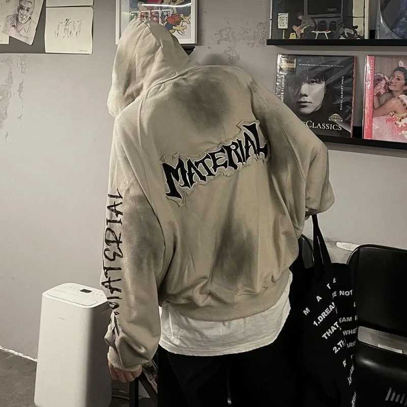 European Wasteland Style Vintage Gothic Embroidered Hoodies Men Autumn/winter American Hip-hop High Street Couple Sweatshirts W250530