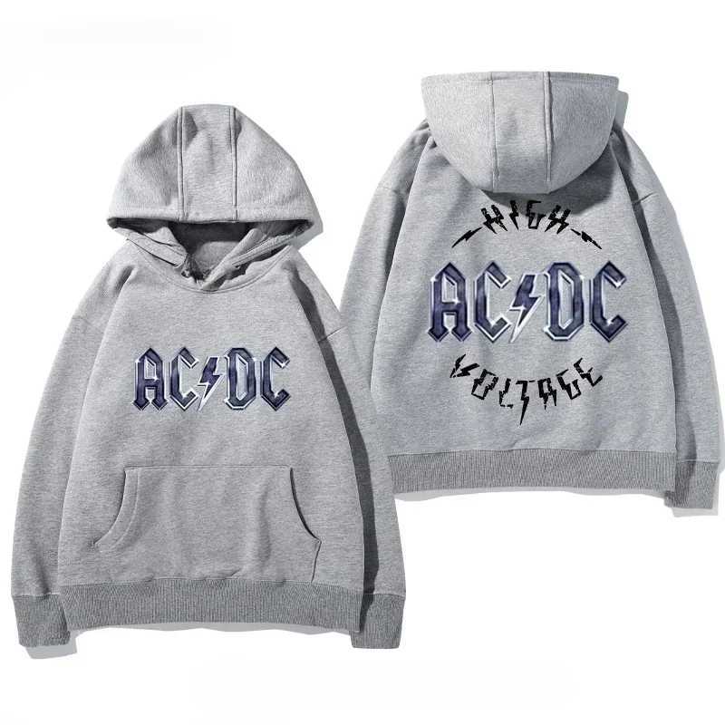 Trend European and American Hard Rock Metal Band ACDC Autumn and Winter Loose Velvet Hoodie Mens and Womens Coat Clothes W250530