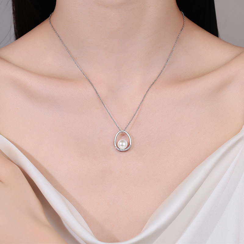 925 Sterling Silver Moissanite Oval Pearl Pendant Necklace Elegant Minimalist Daily Wear Collarbone Chain