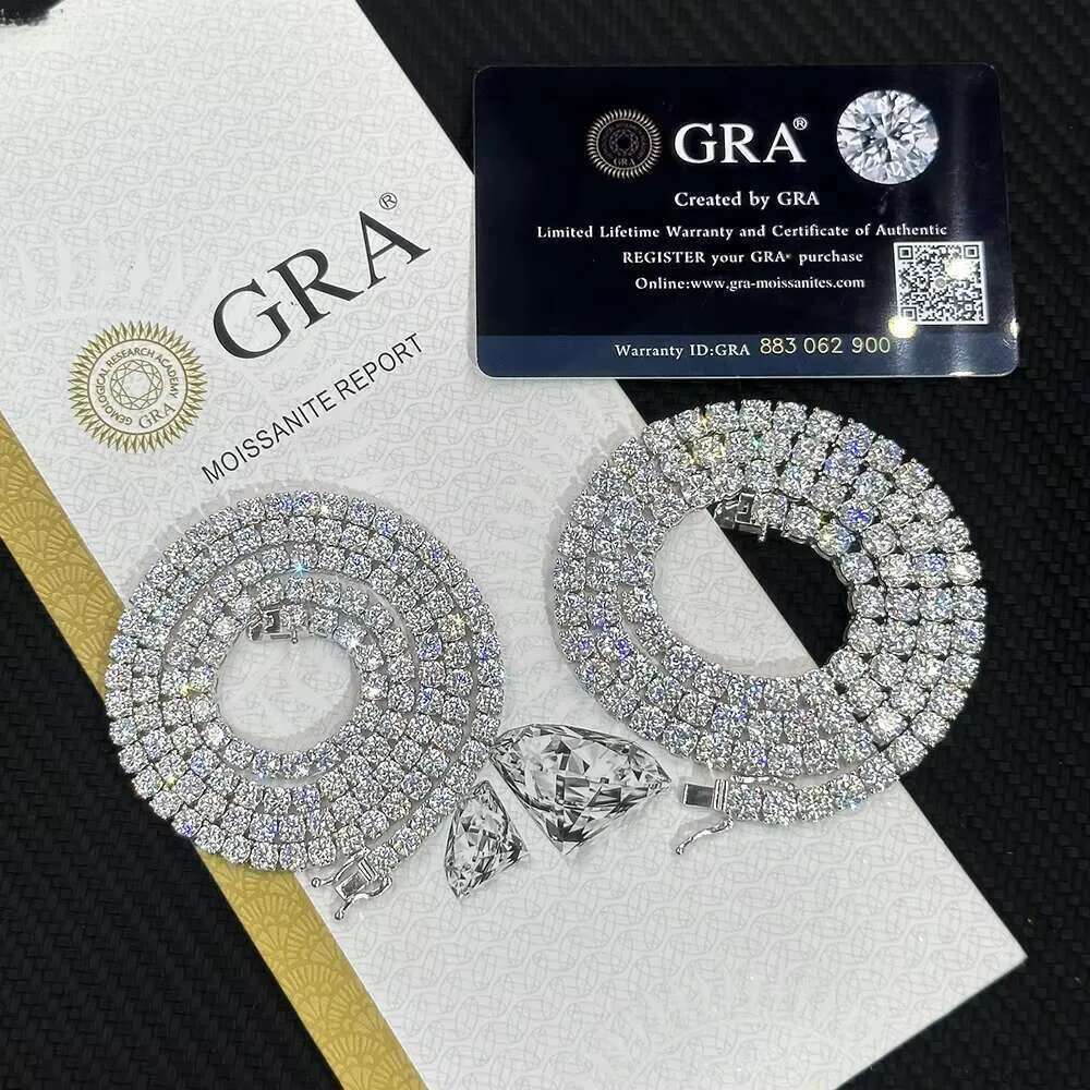 VVS Moissanite tennis chain Hip-hop jewelry necklace 3mm, 4mm, 5mm hip-hop ice design styleHip Hop Iced Out Fine Jewelry Necklace Women Men