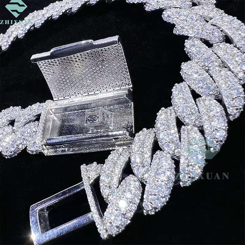 High Quality VVS Iced Out 20mm Big Stone Moissnaite Diamond Necklace 925 Sterling Silver Miami Cuban Link Chain for Men Women