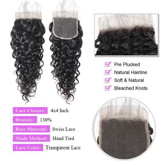 Real Xuchang Human Hair 4*4 HD Transparent Lace Water Wave Curly Hair Piece Accessories