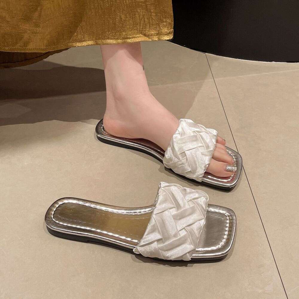 Cross Shaped Satin Flat Slippers For Spring And Summer 2025, Casual, Breathable, Comfortable, Wear-resistant, Fashionable, Designer Sandals, Free Ship