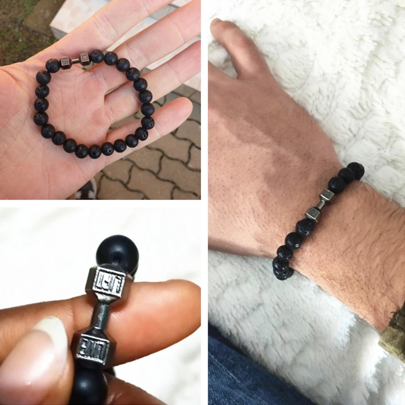 Gym Dumbbells Beads Bracelet Natural Stone Barbell Energy Weights Bracelets for Women Men Couple Pulsera Wristband Jewelry Gift 250528