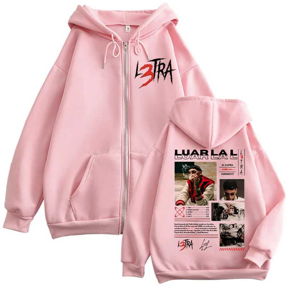 Rapper Luar La L L3TRA Album Print Zipper Hoodie Mens Womens Fashion Hip Hop Zip Up Sweatshirts High Quality Fleece Pullovers W250530