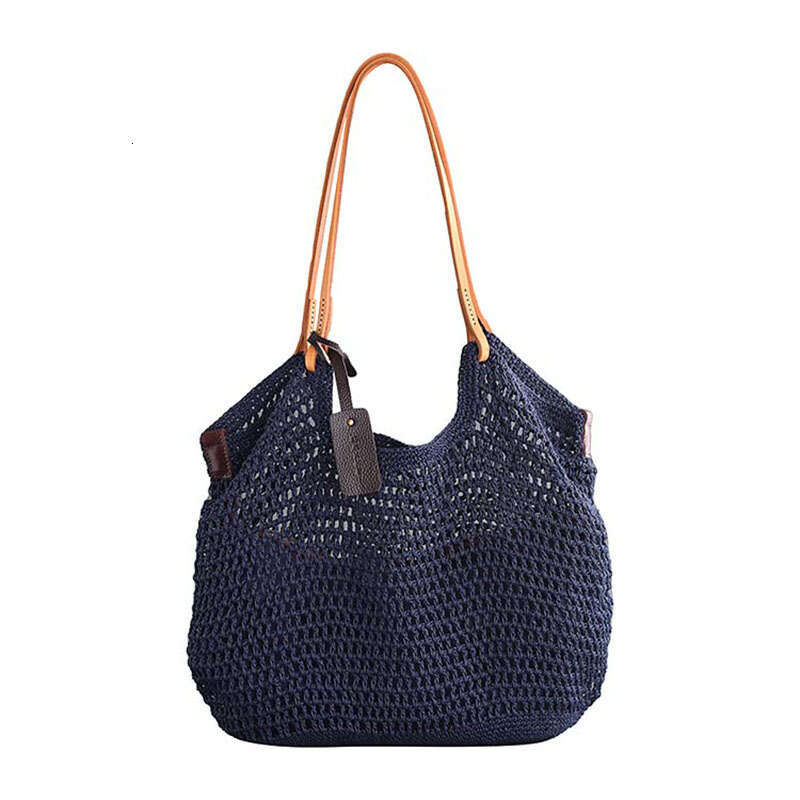 Tote Bag Leather Bag New Single Hollow Casual Vacation Beach Fresh INS Style Large Capacity Woven Shoulder Bag Shoulder Bag