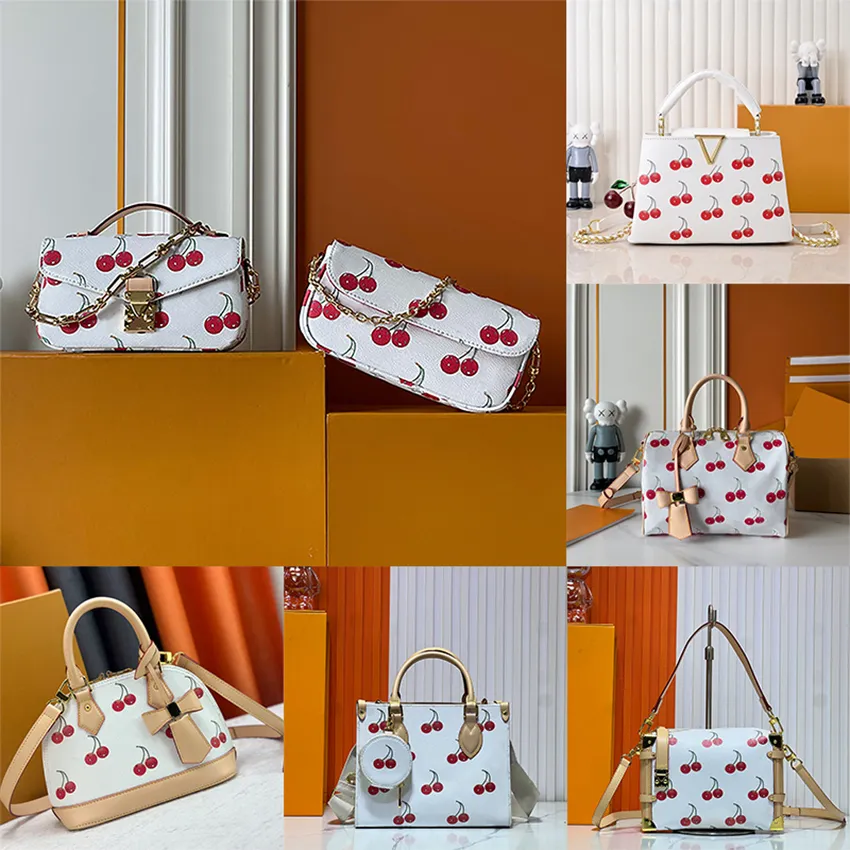 Designer bags shoulder bag leather takashi murakami cherry peach baguette canvas women colorful bag fashion composite lady beach clutch bag 25m