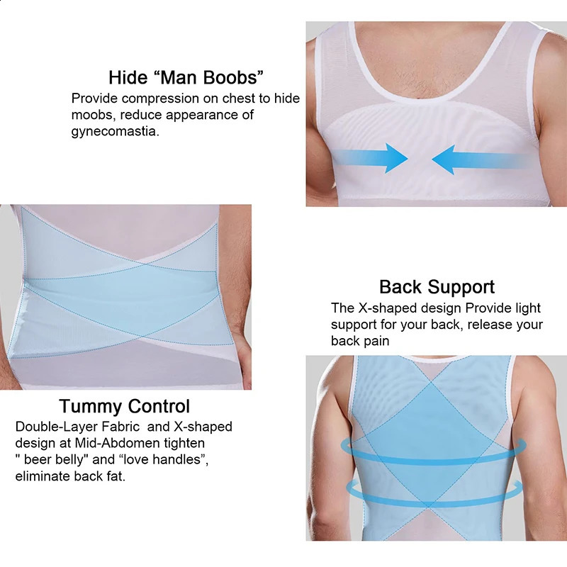 Men Compression Shirt Slimming Undershirt Body Shaper Chest Tummy Control Tank Top Shapewear Underwear 250529