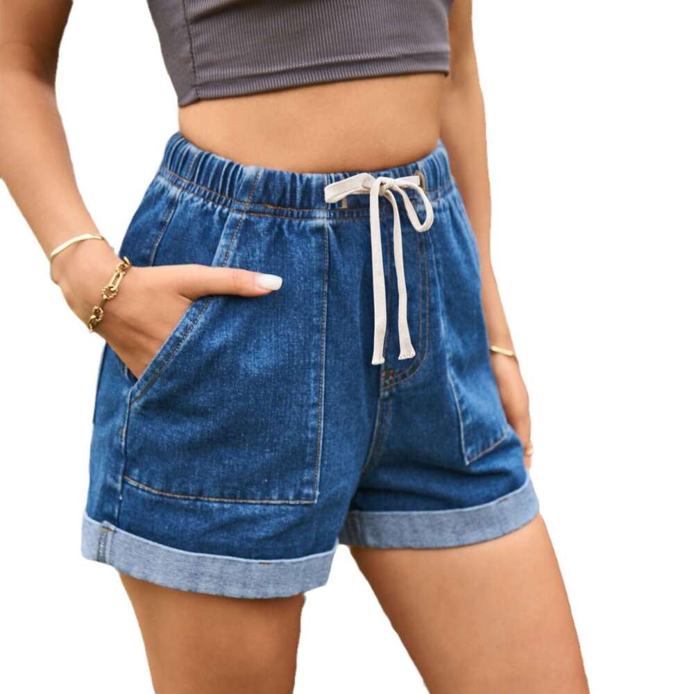 Shorts Women Denim Shorts New Style Drawstring Elastic Waist Casual Cuffed Denim Shorts For Women Jean Shorts
