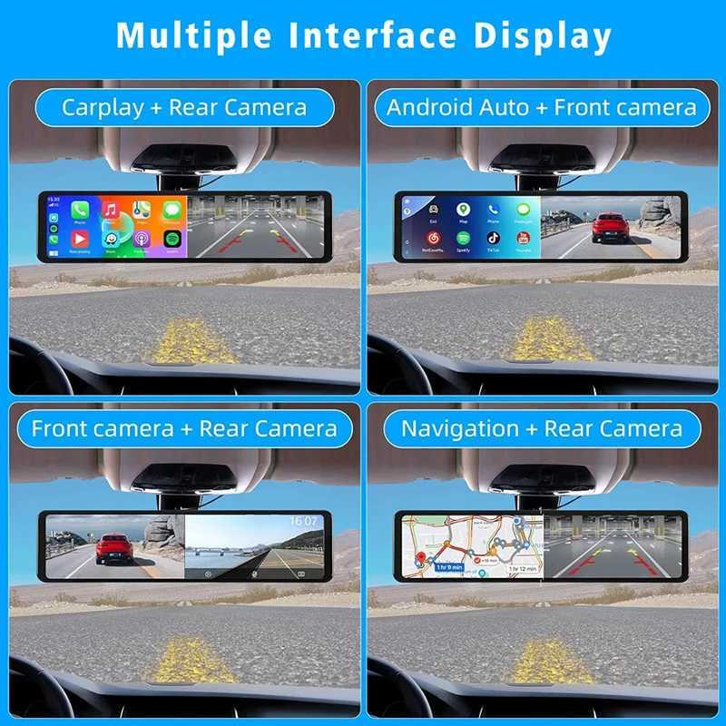 Car dvr 4K Dash Cam for Cars 12inch Wireless CarPlay Android Auto Car dvr Video Recorder GPS Rear View Mirror car intelligent systems R250529