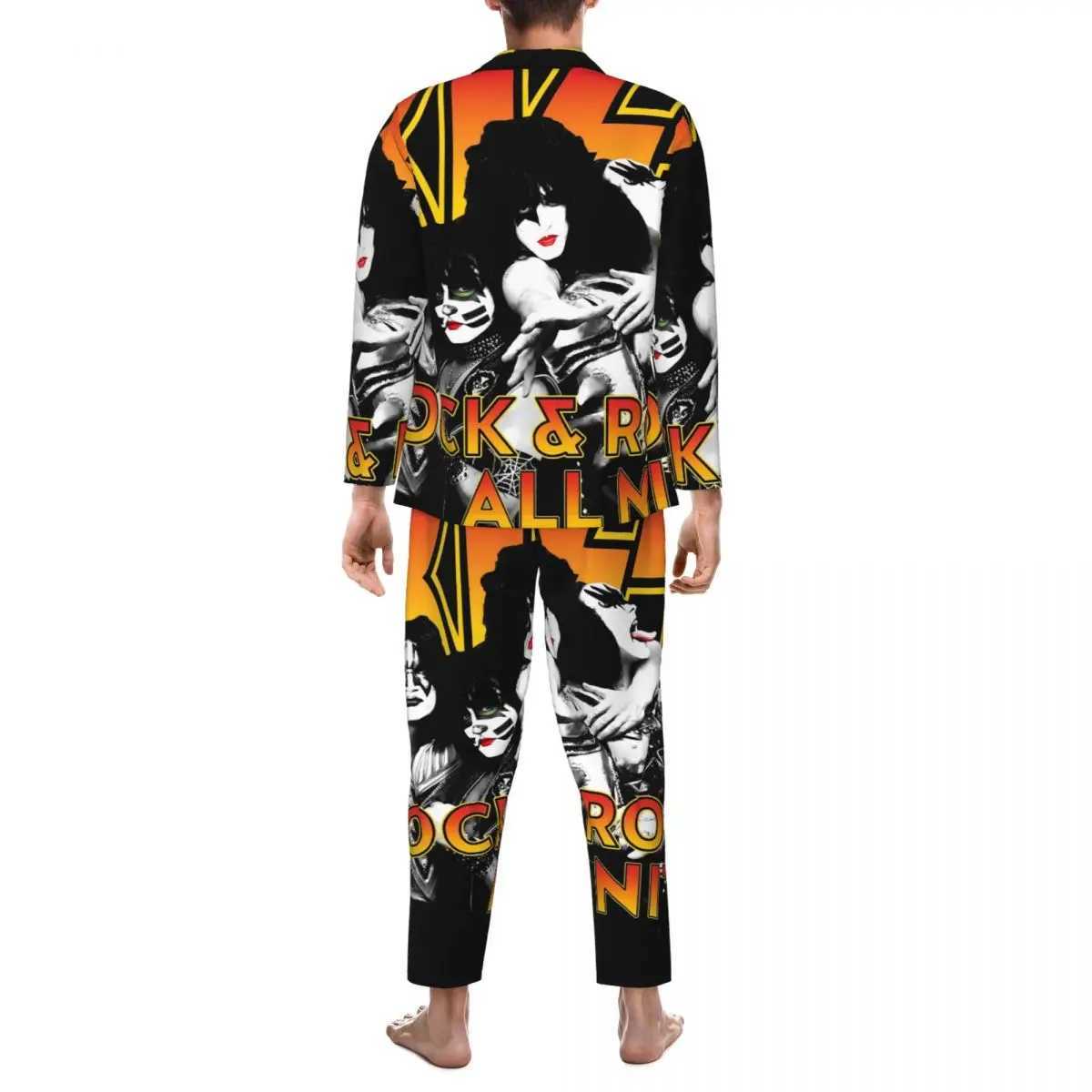 Kiss Band Pajama Sets Rock Music Band Trendy Sleepwear Men Long Sleeve Casual Sleep 2 Pieces Home Suit Plus Size 2XL Z250530
