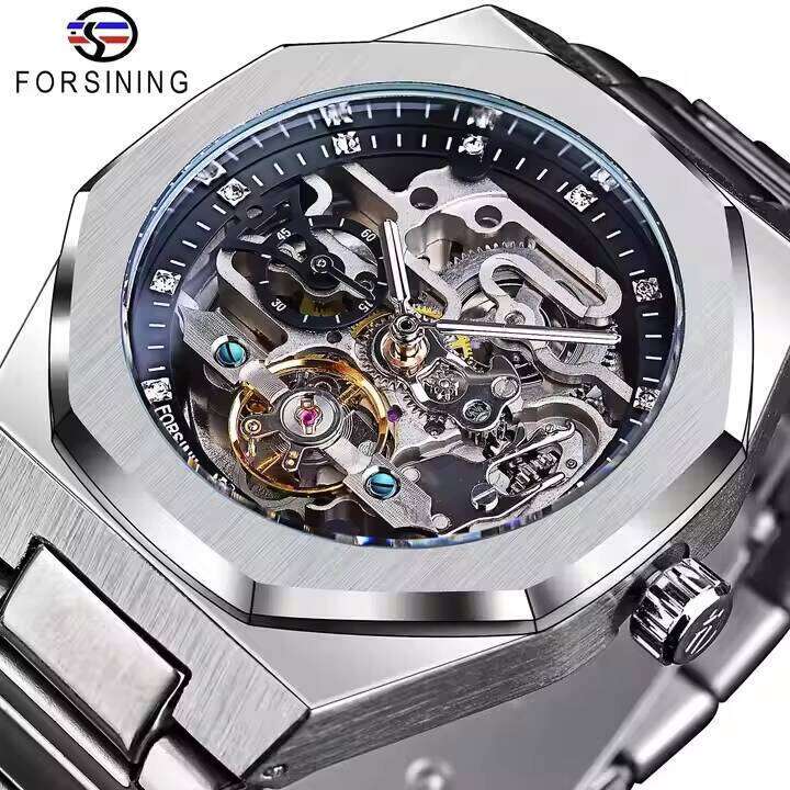 FORSINING Men's Automatic Mechanical Watch with Luminous Dial, Triple Sub-dials, and Stainless Steel Band