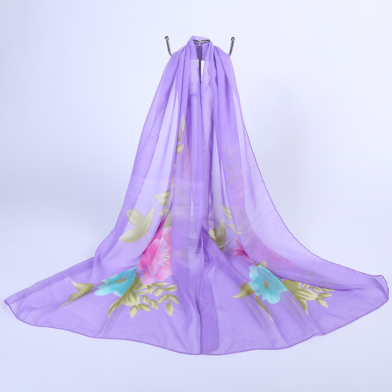 K875 2025 Spring Chiffon Silk Scarf Long Sunscreen Shawl Women's Scarf Korean Sunshade Sunscreen Beach Towel Dual-purpose