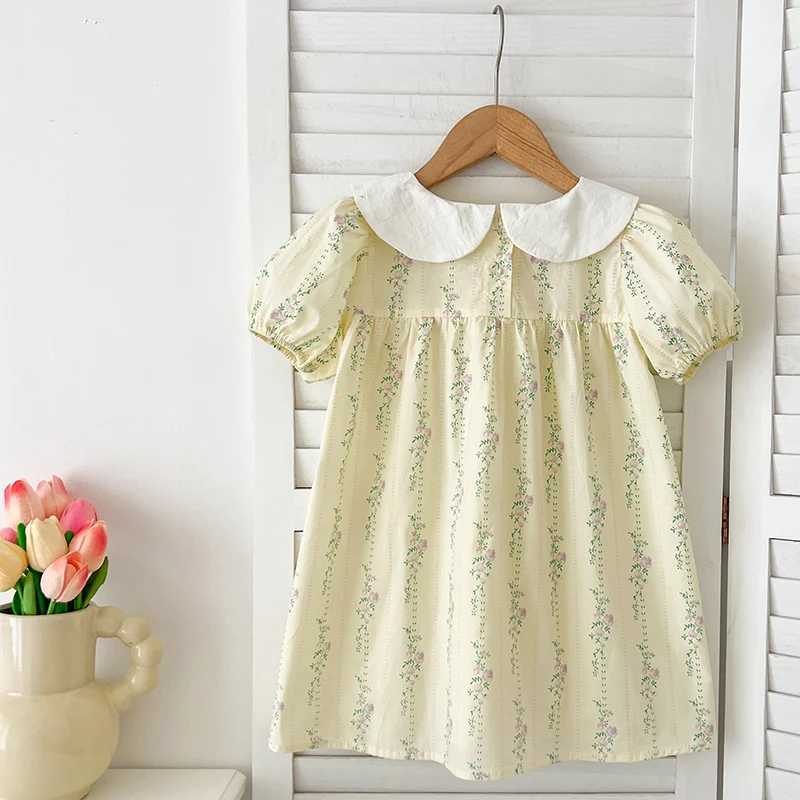 New Girls Clothes 1-6Yrs Baby Girls Dresses Floral Purple Puff Sleeve Dress Summer Dresses Embroidered Collar Boutique Clothes R250530