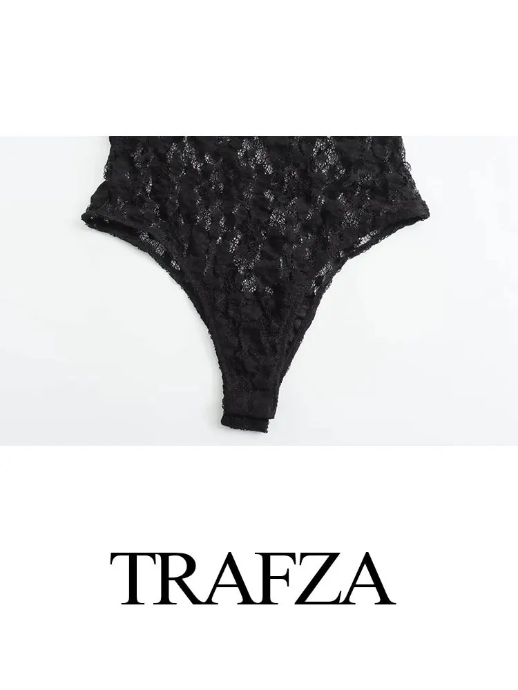 TRAFZA Summer Lace Jumpsuits For Women Fashion Long Sleeves Hollow Out Slim Onesies Female Chic Wild Womens Bodysuits 250530